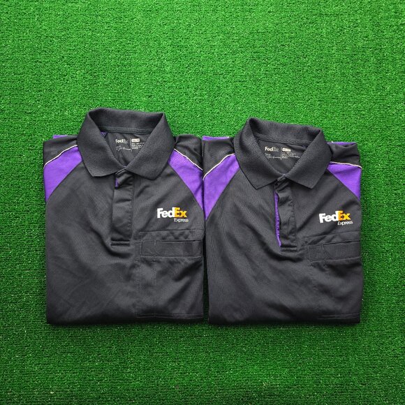 Fedex Express Polo Shirt Mens Medium Black Bundle Lot of 2 Employee Uniform Work - Picture 1 of 12